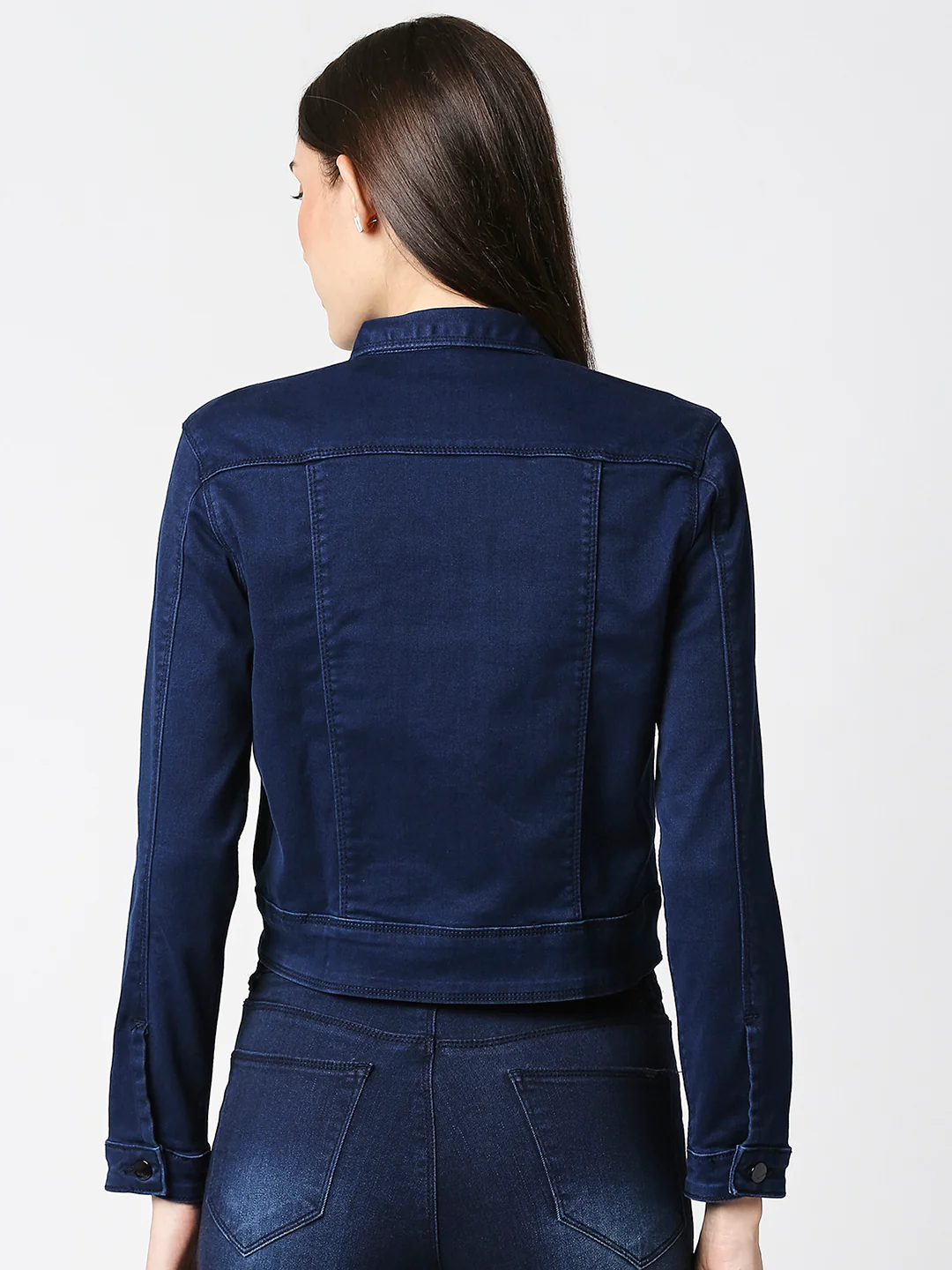 Women Blue Crop Jacket - Image 3