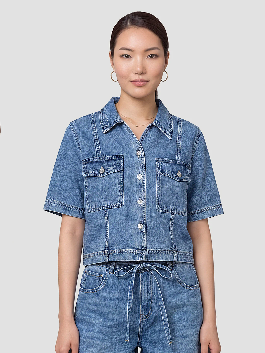 Women Blue Crop Shirt - Image 2