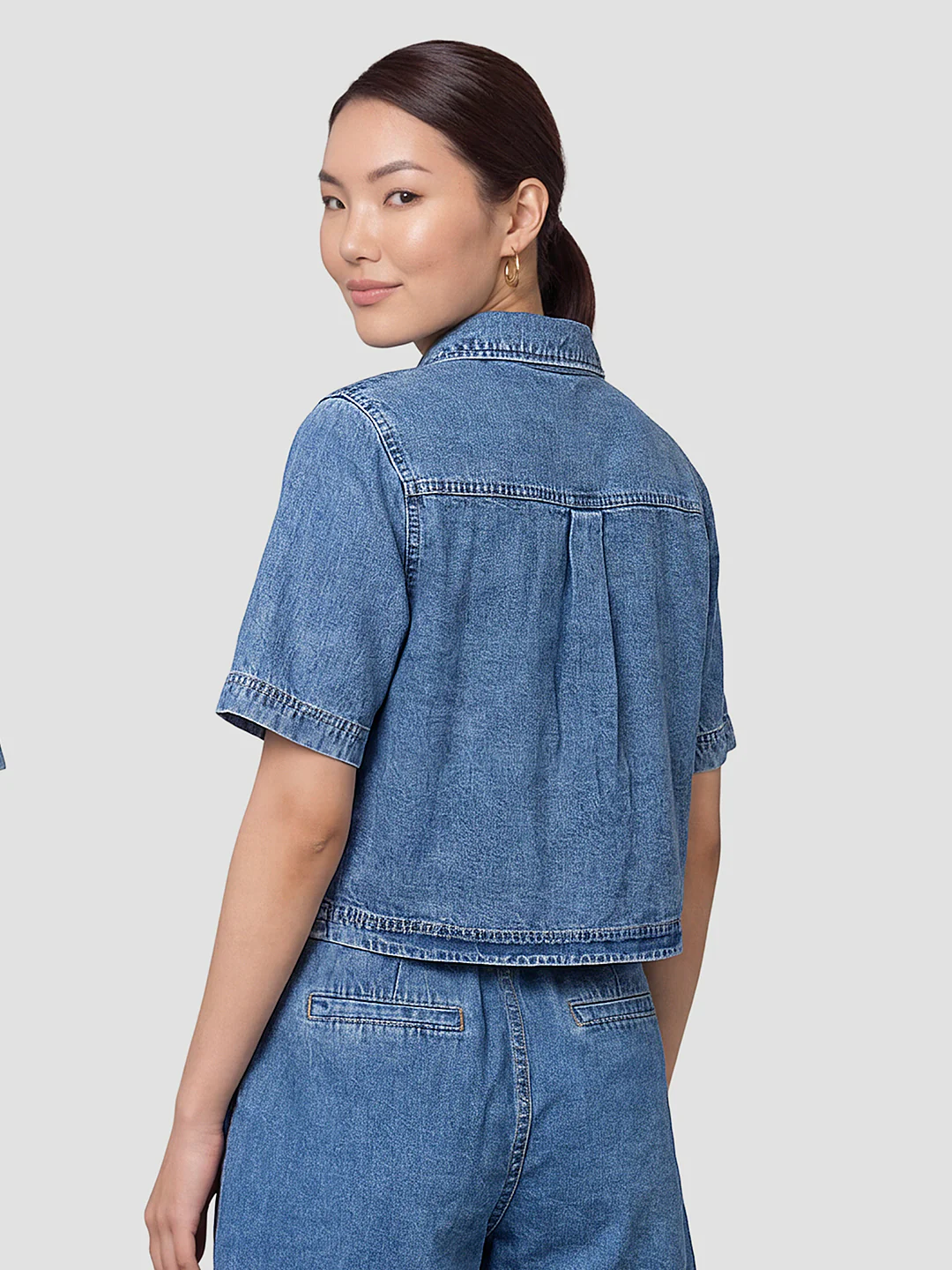Women Blue Crop Shirt - Image 3