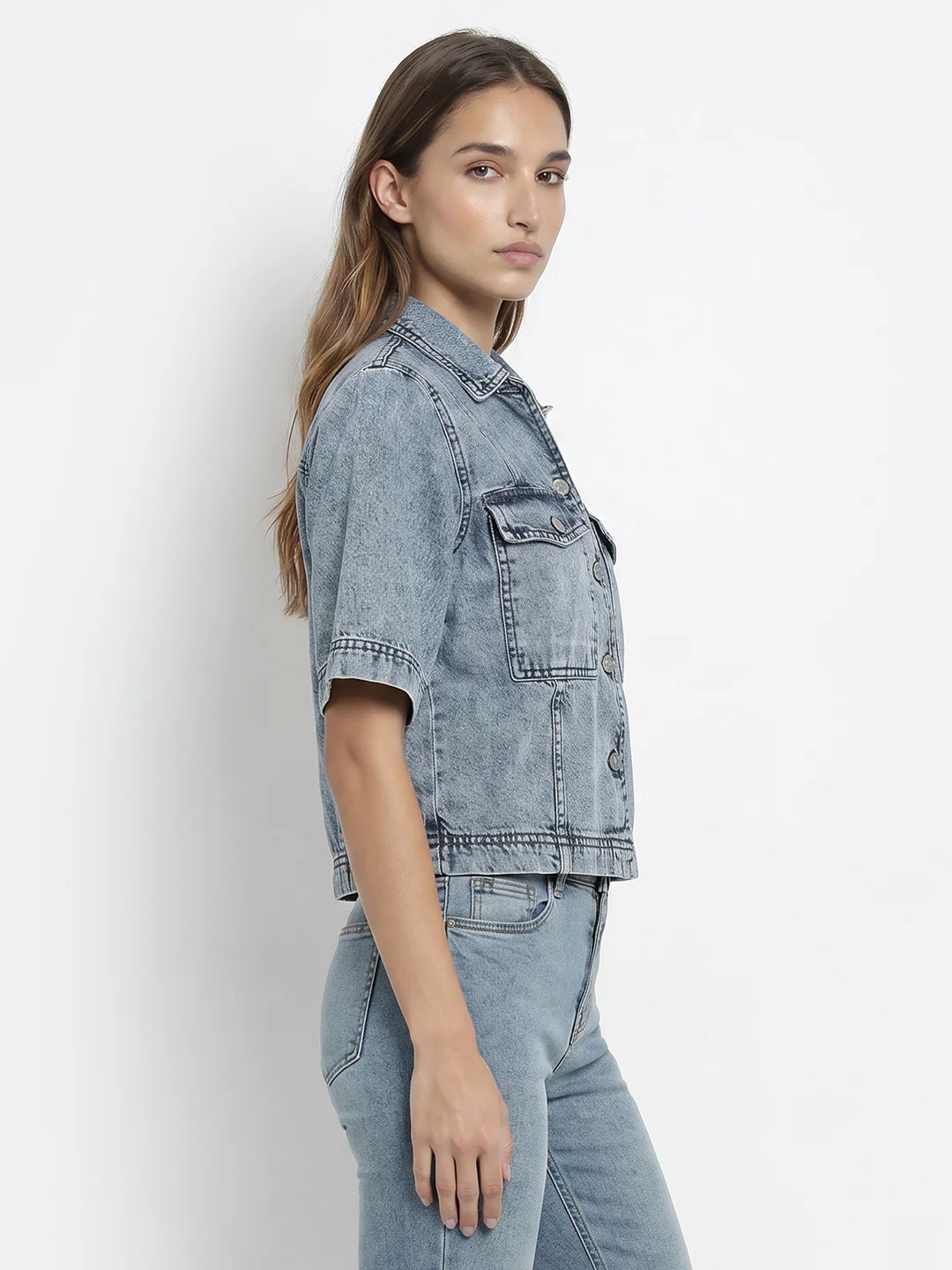 Women Blue Crop Shirt - Image 5