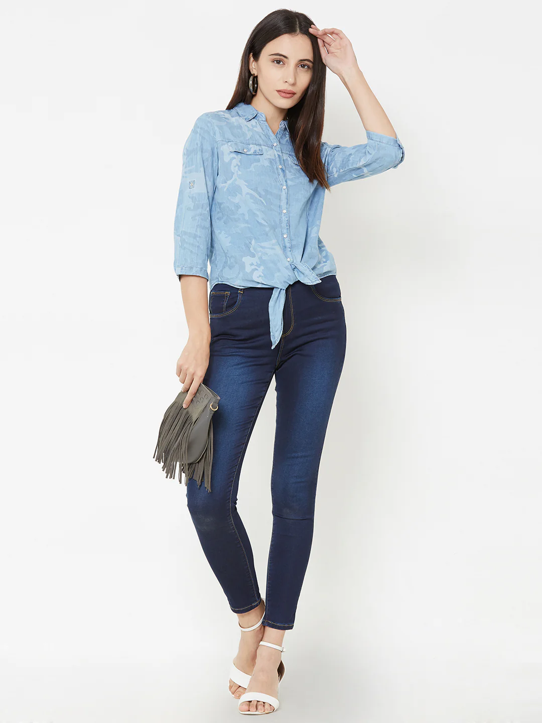 Women Blue Crop Shirt