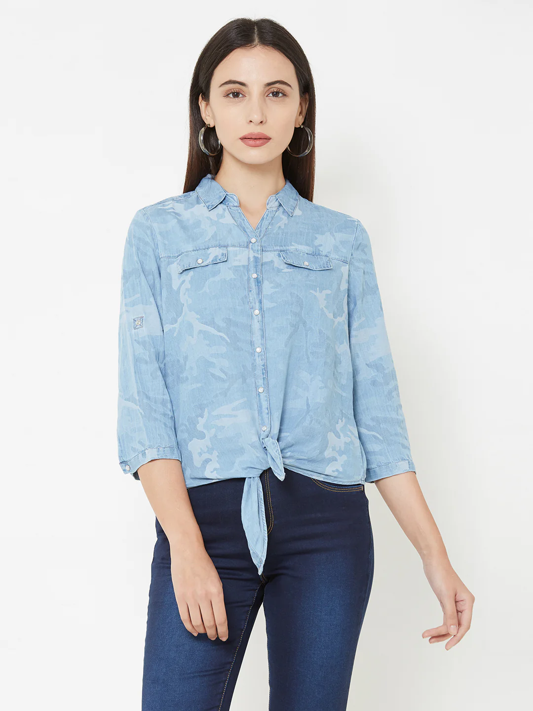 Women Blue Crop Shirt - Image 2