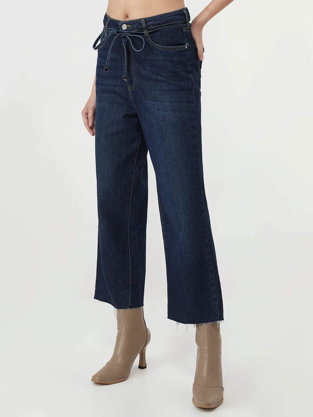 Women Blue Crop Wide Leg Jeans - Image 8