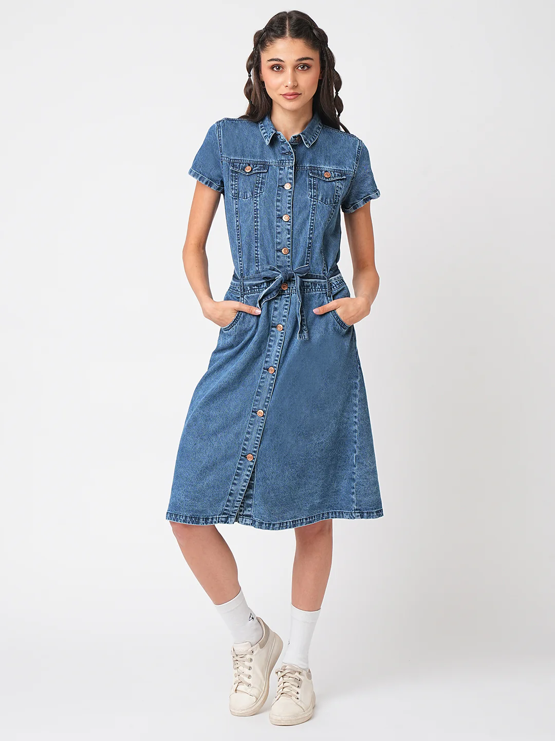 Women Blue Denim Dress - Image 2