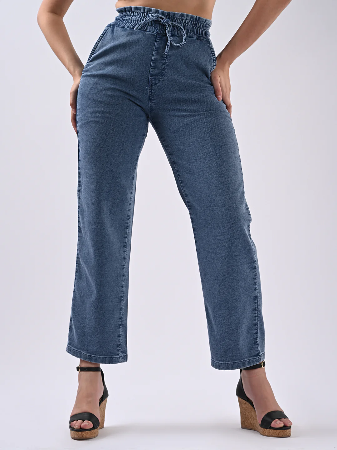 Women Blue Denim Joggers - Image 2