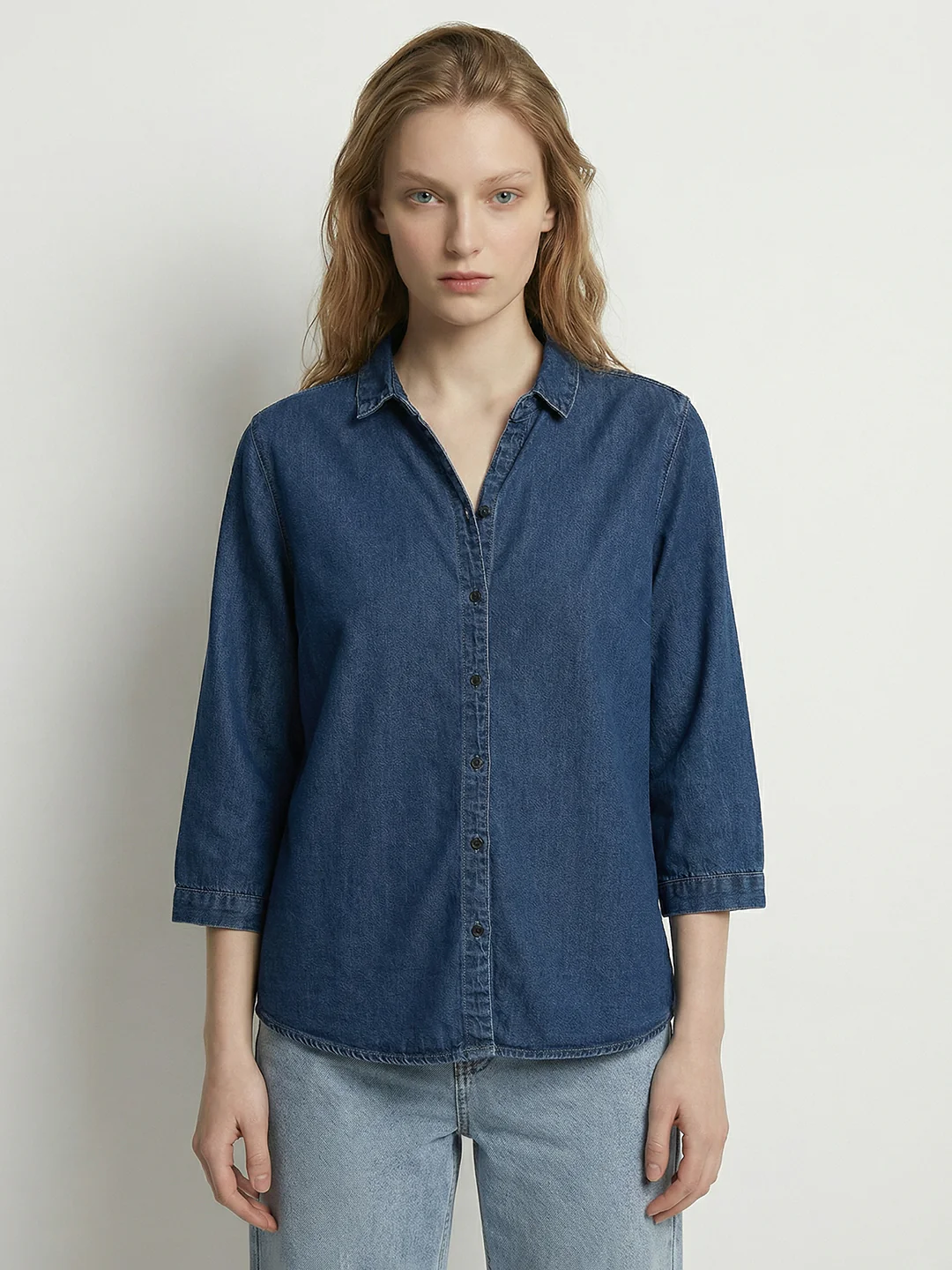 Women Blue Denim Shirt - Image 2
