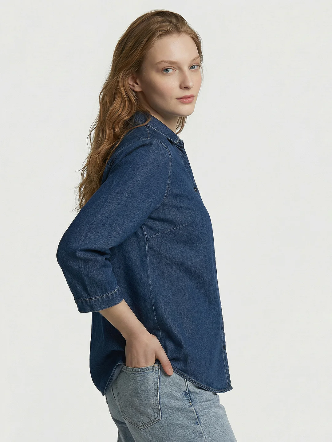 Women Blue Denim Shirt - Image 4