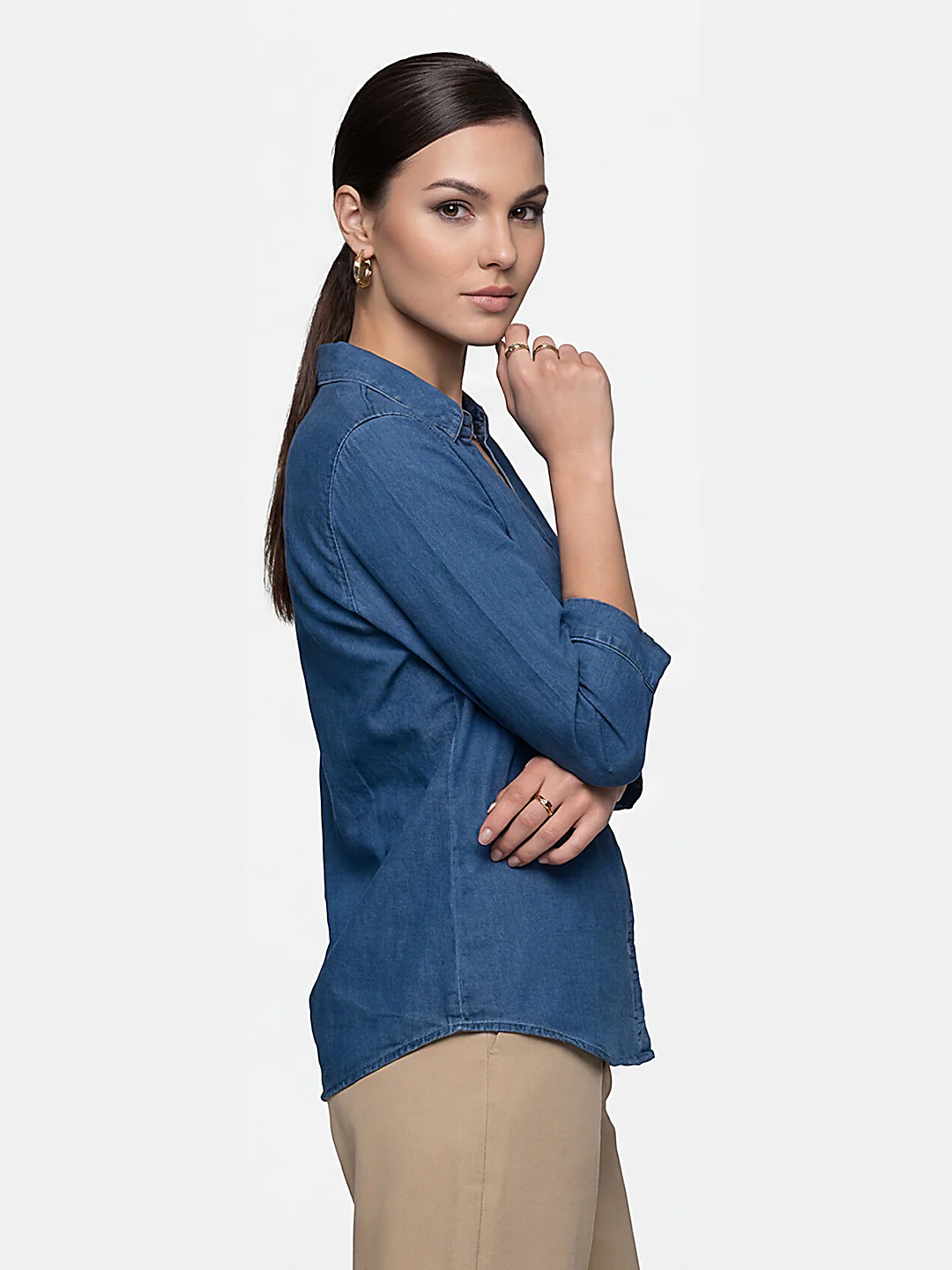 Women Blue Denim Shirt - Image 4