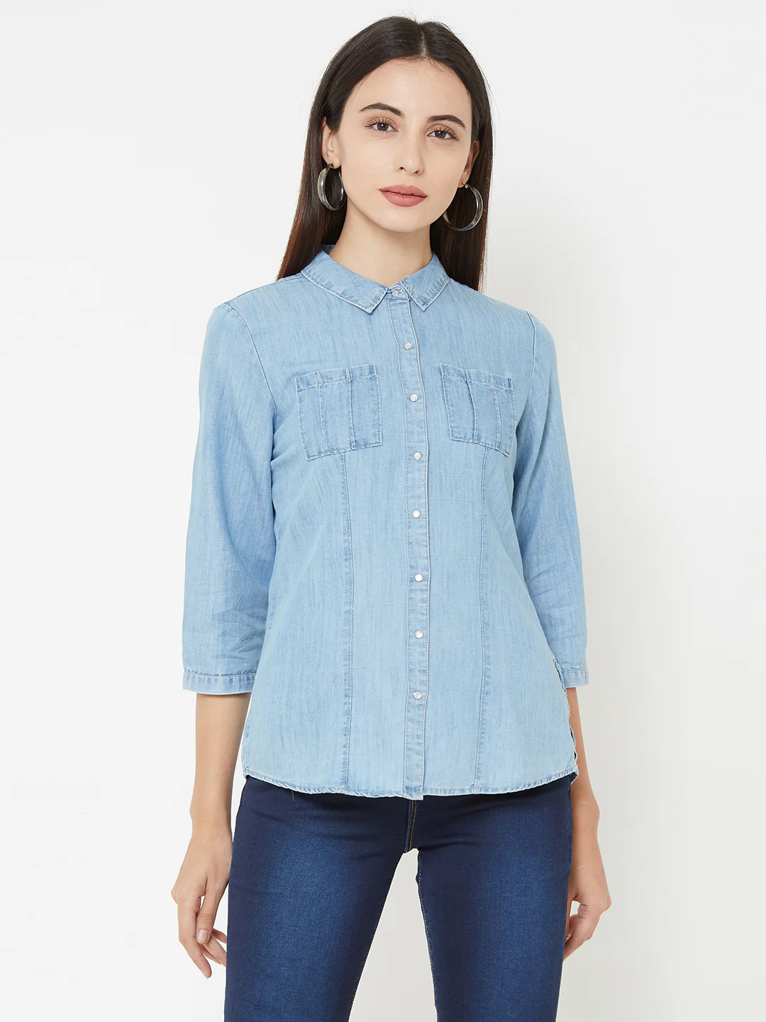 Women Blue Denim Shirt - Image 2
