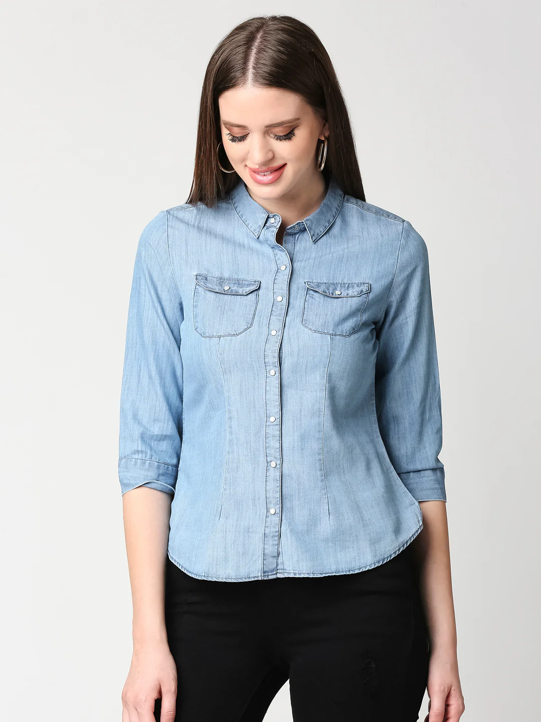 Women Blue Denim Shirt - Image 2