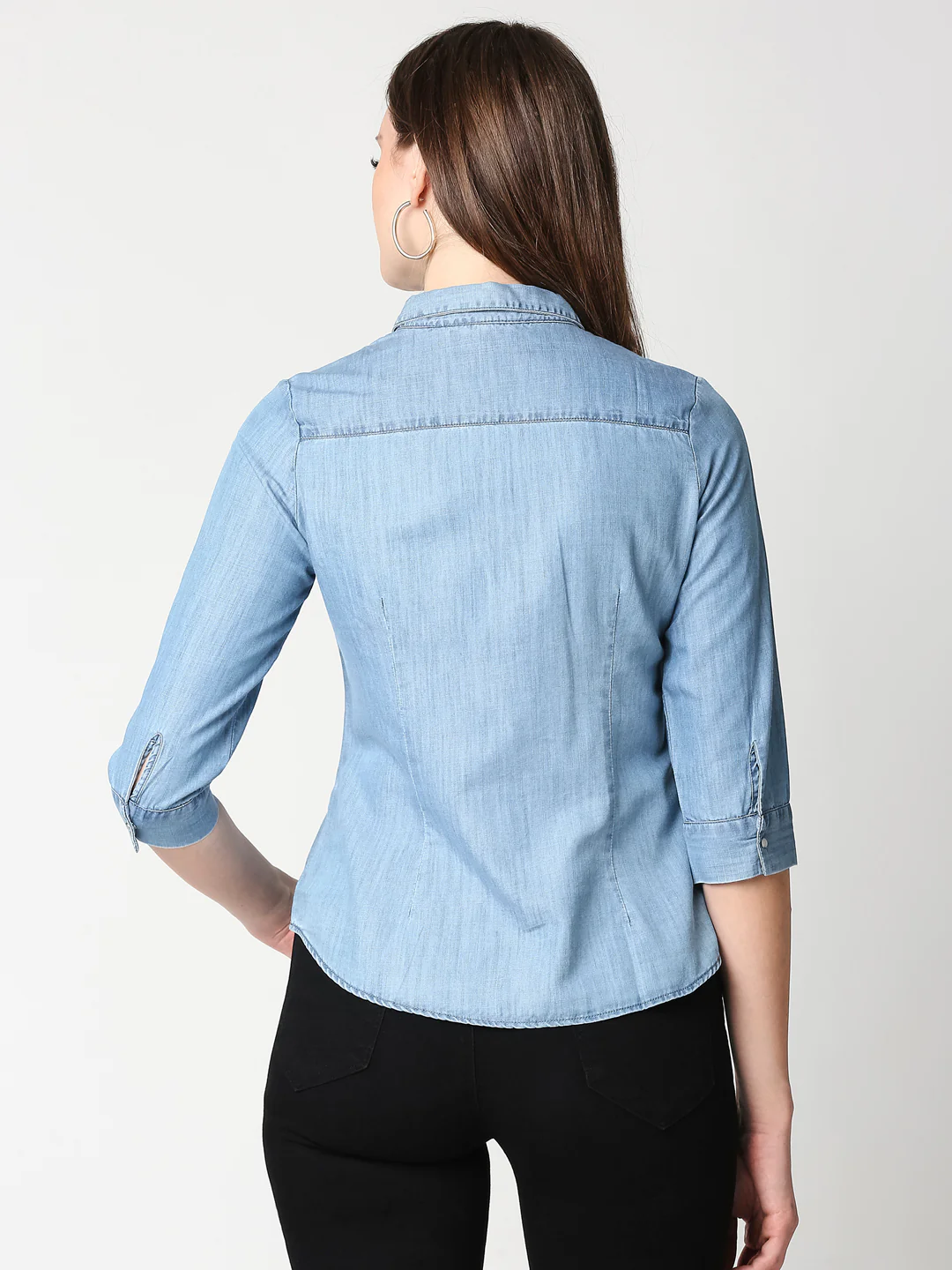 Women Blue Denim Shirt - Image 3