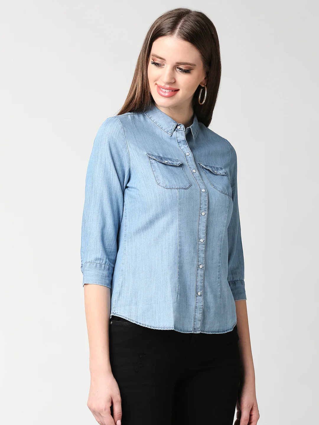 Women Blue Denim Shirt - Image 4