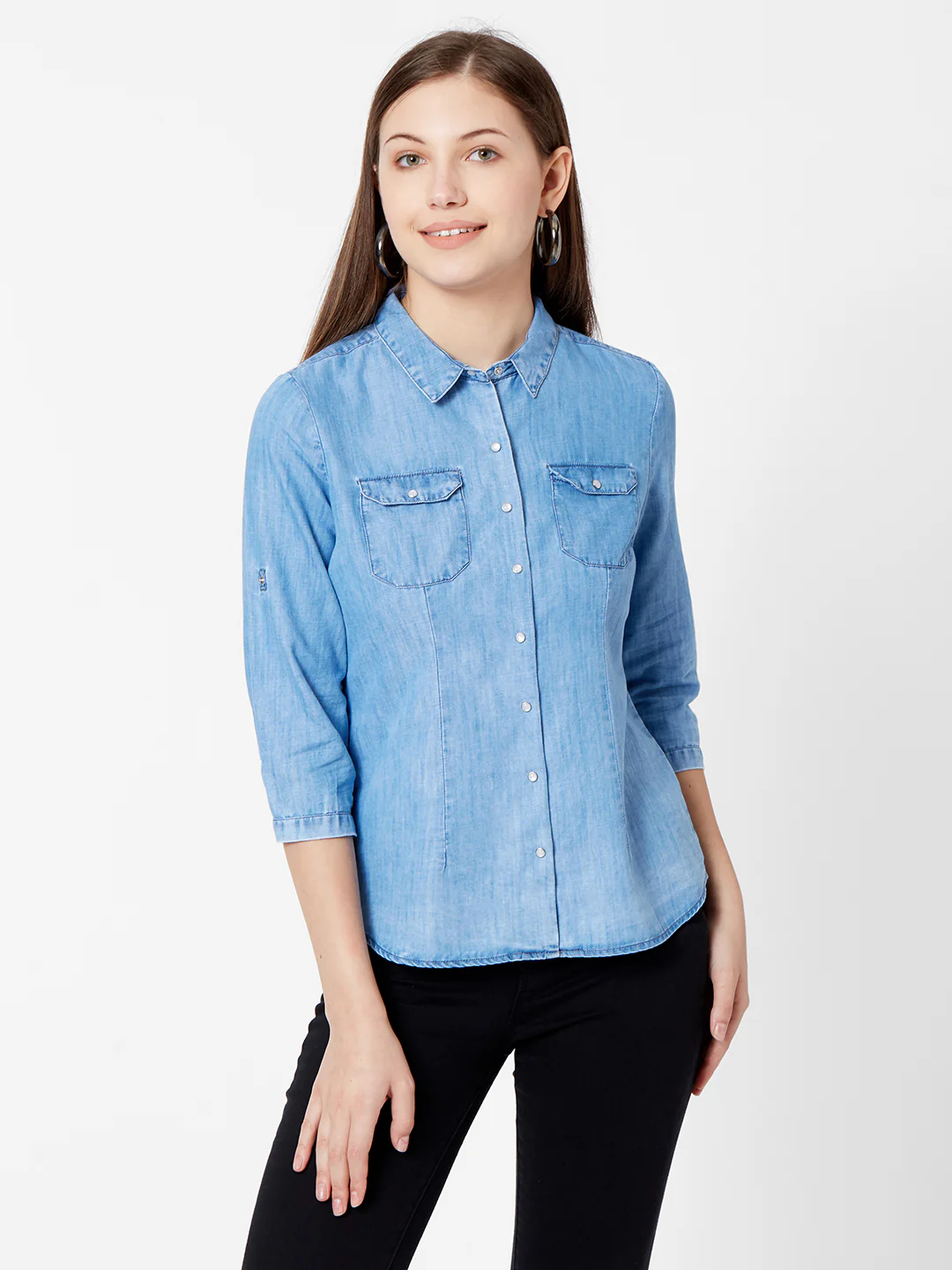 Women Blue Denim Shirt - Image 2