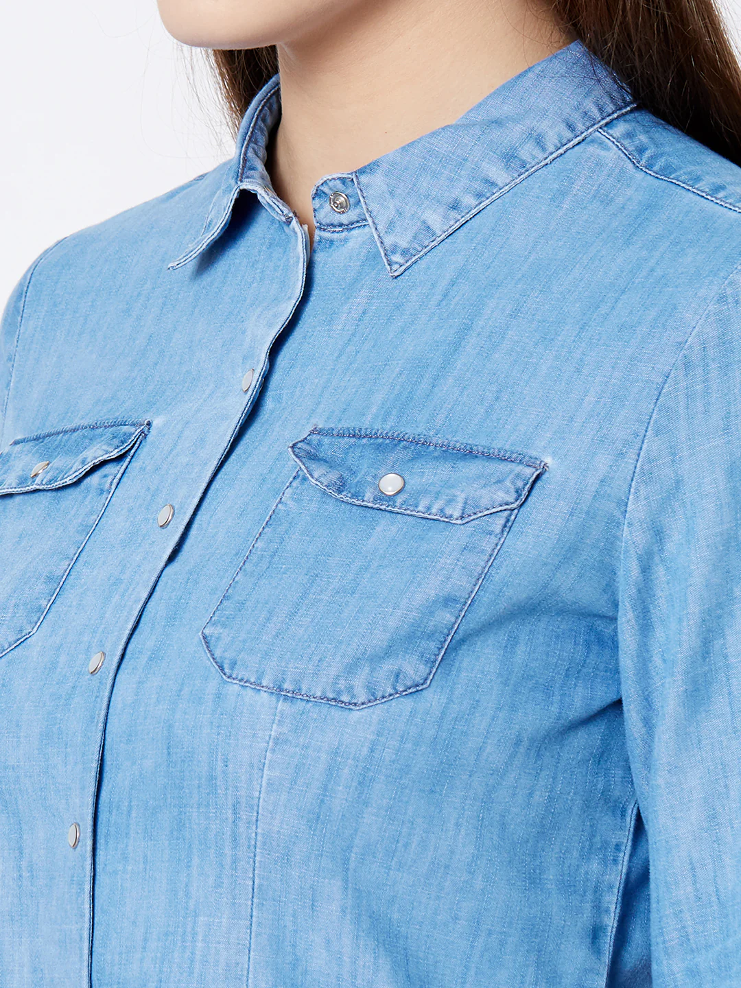 Women Blue Denim Shirt - Image 4