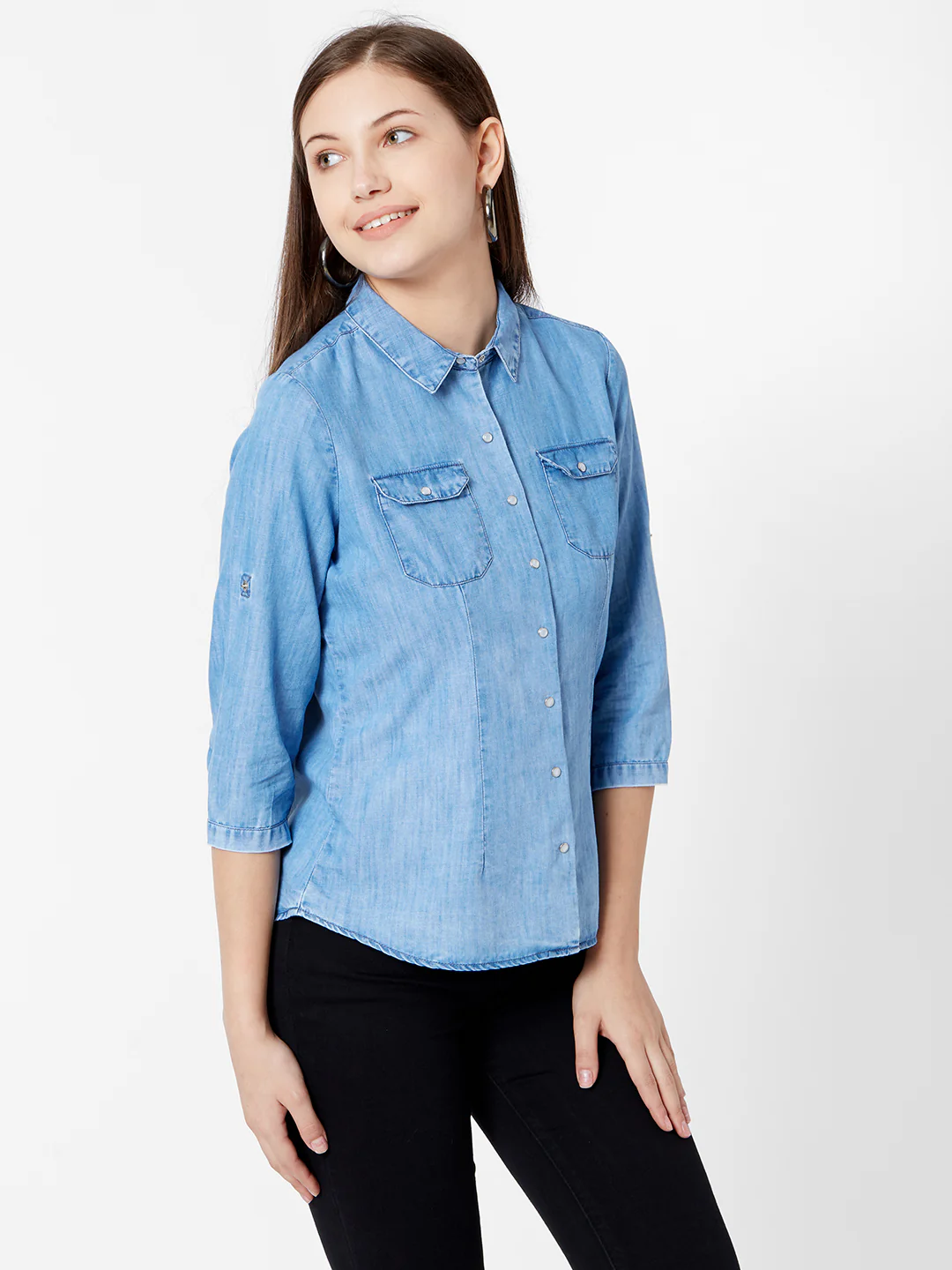 Women Blue Denim Shirt - Image 5