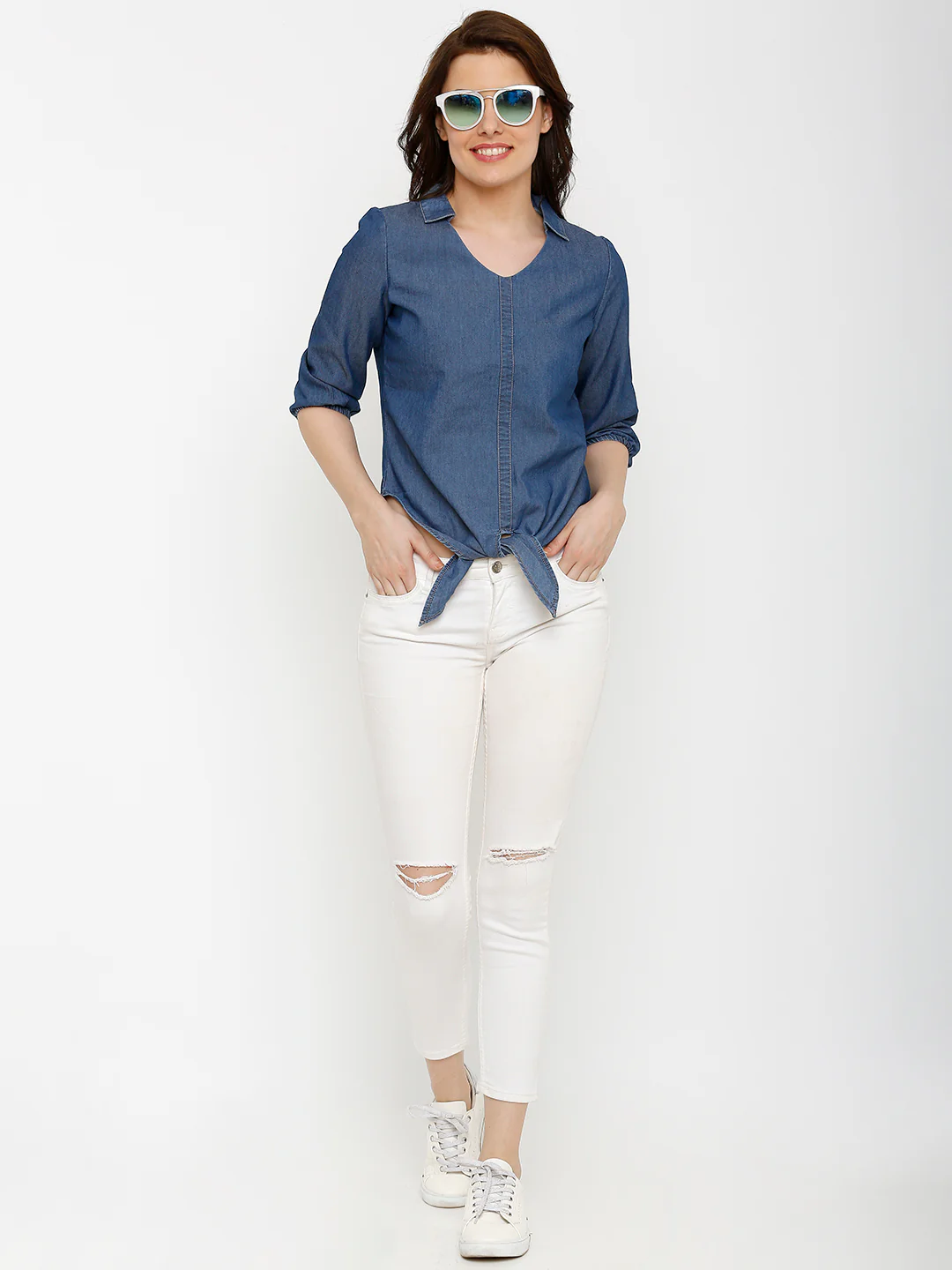 Women Blue Denim Top