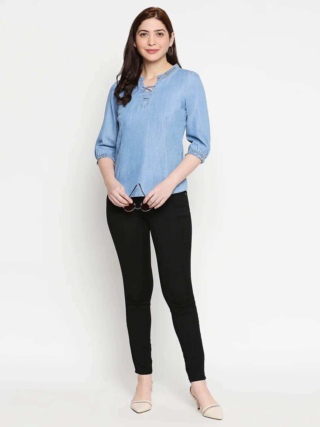 Women Blue Denim Top