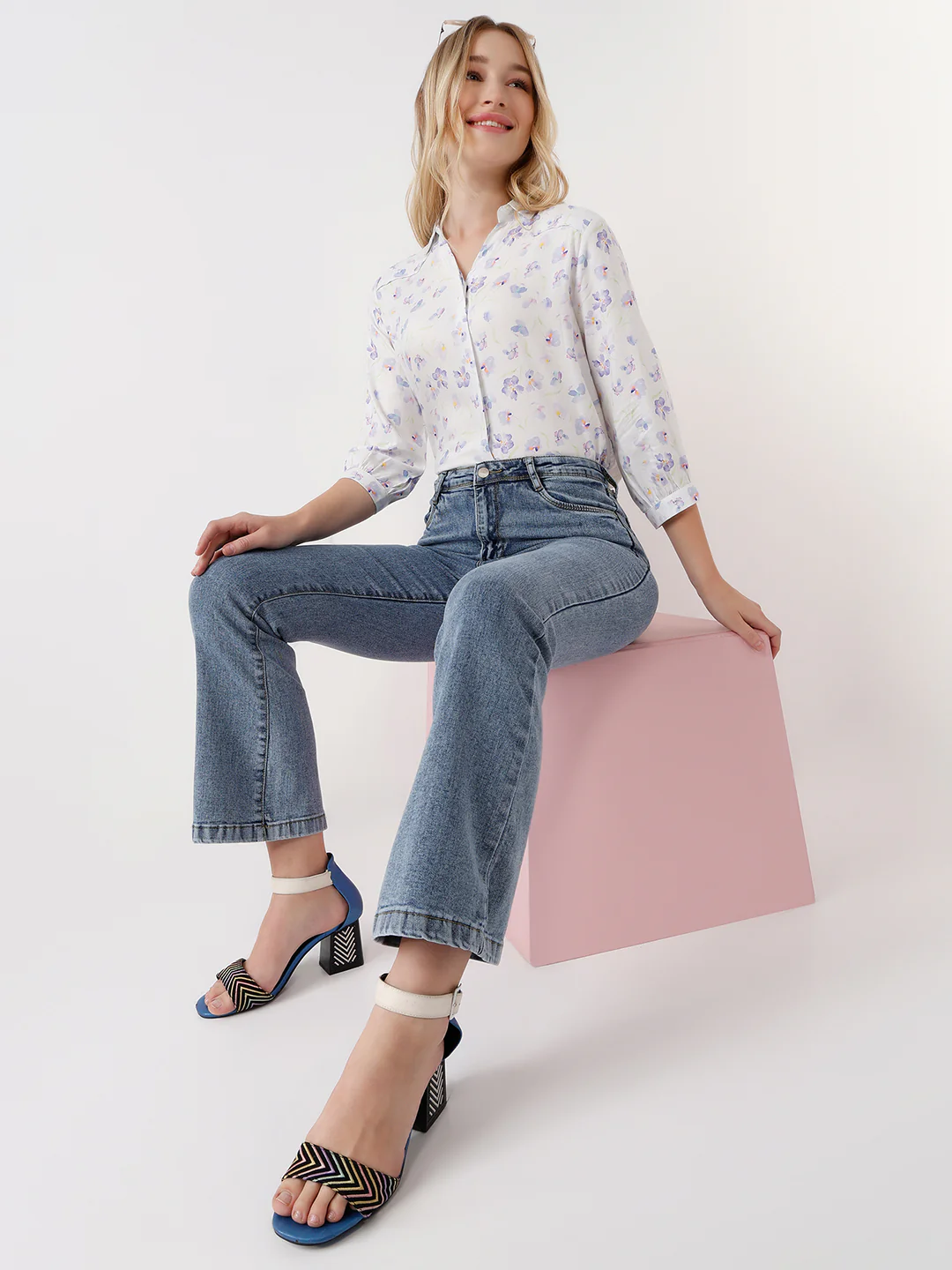 Women Blue Floral Print Shirt