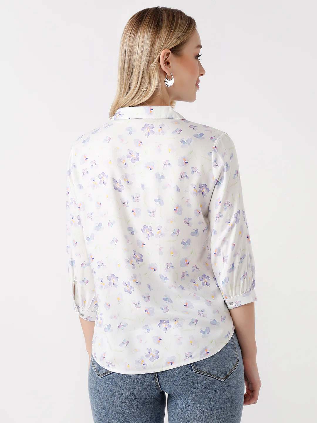 Women Blue Floral Print Shirt - Image 3