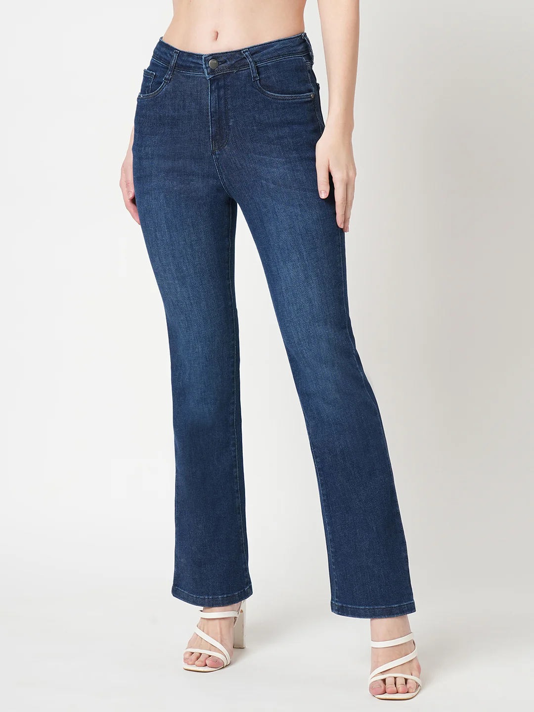 Women Blue Hig-Rise Mini Flare Jeans - Image 2