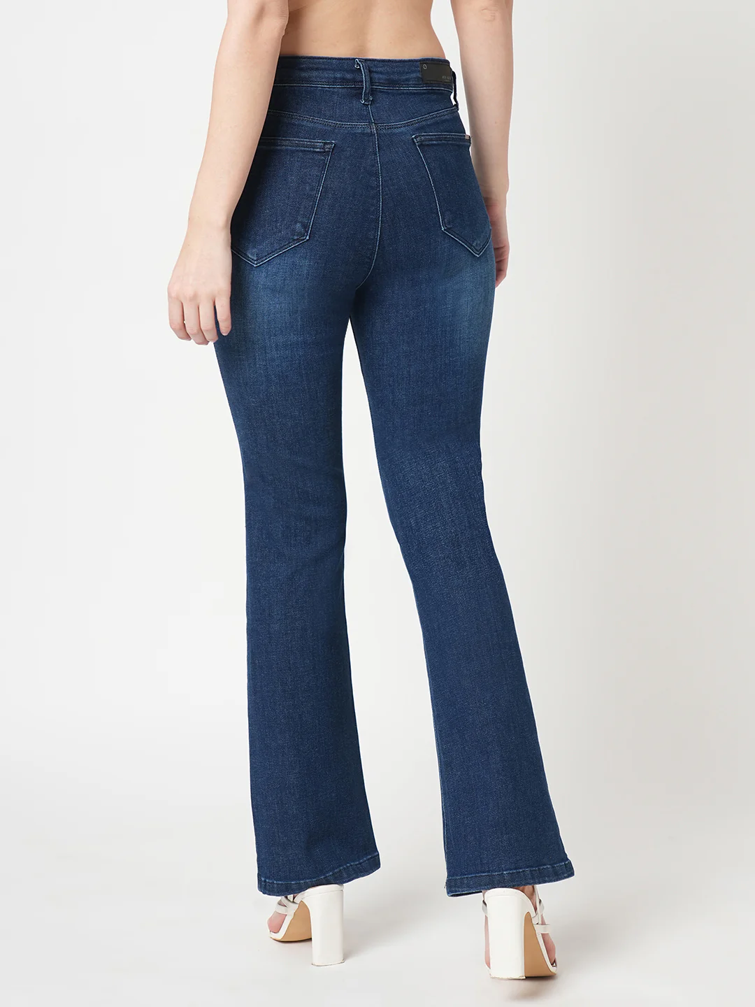 Women Blue Hig-Rise Mini Flare Jeans - Image 3