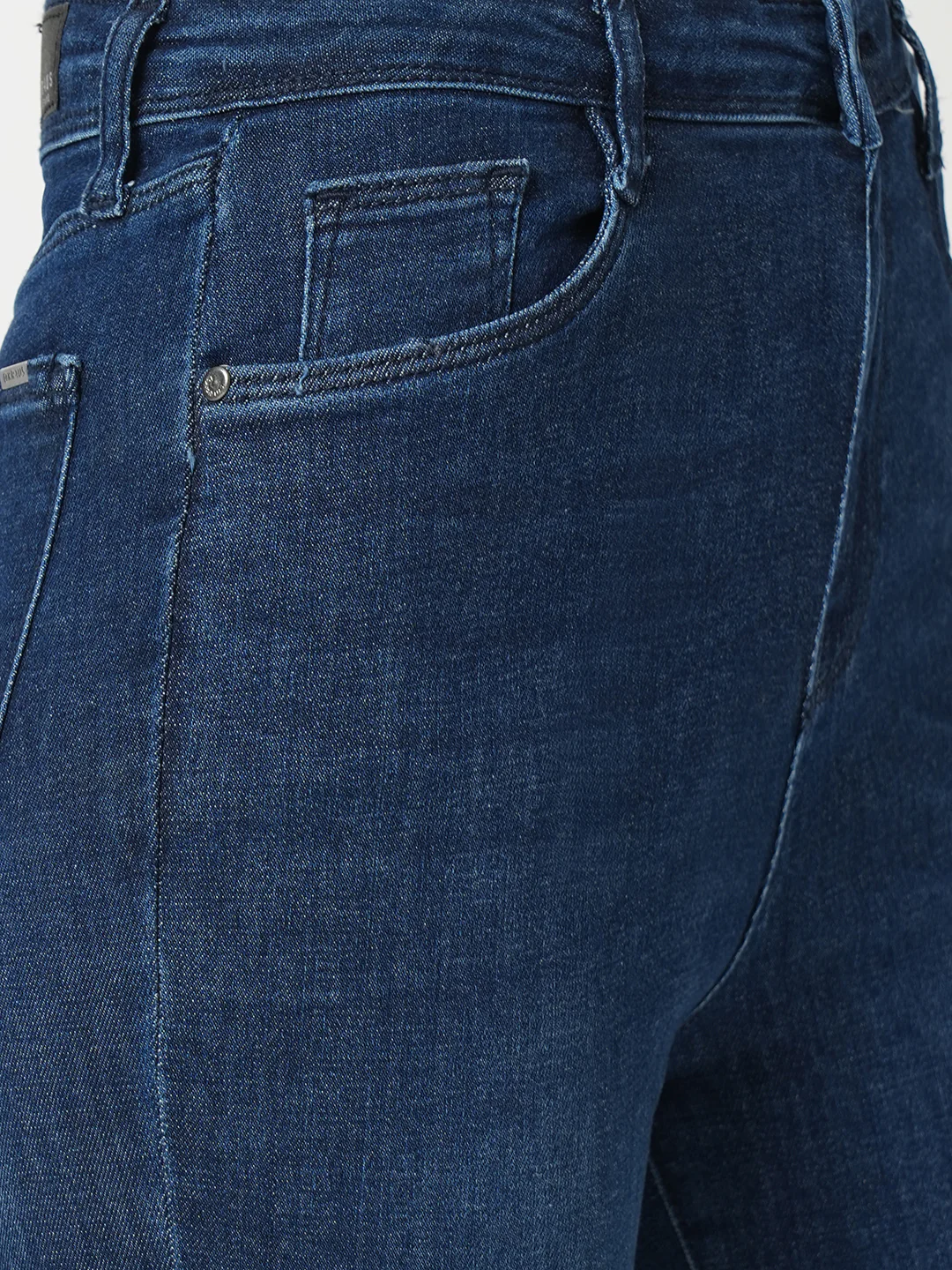 Women Blue Hig-Rise Mini Flare Jeans - Image 4