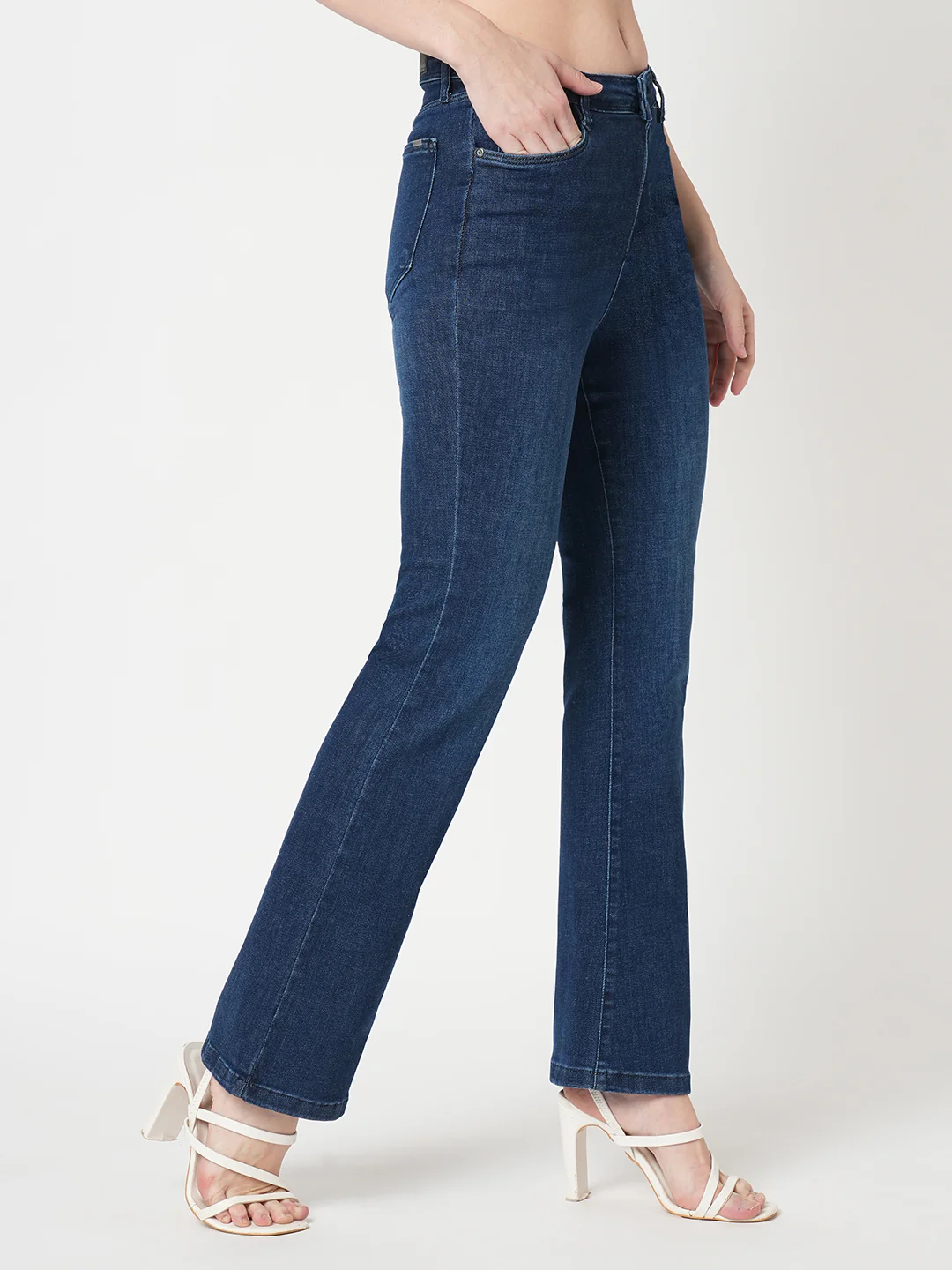 Women Blue Hig-Rise Mini Flare Jeans - Image 7