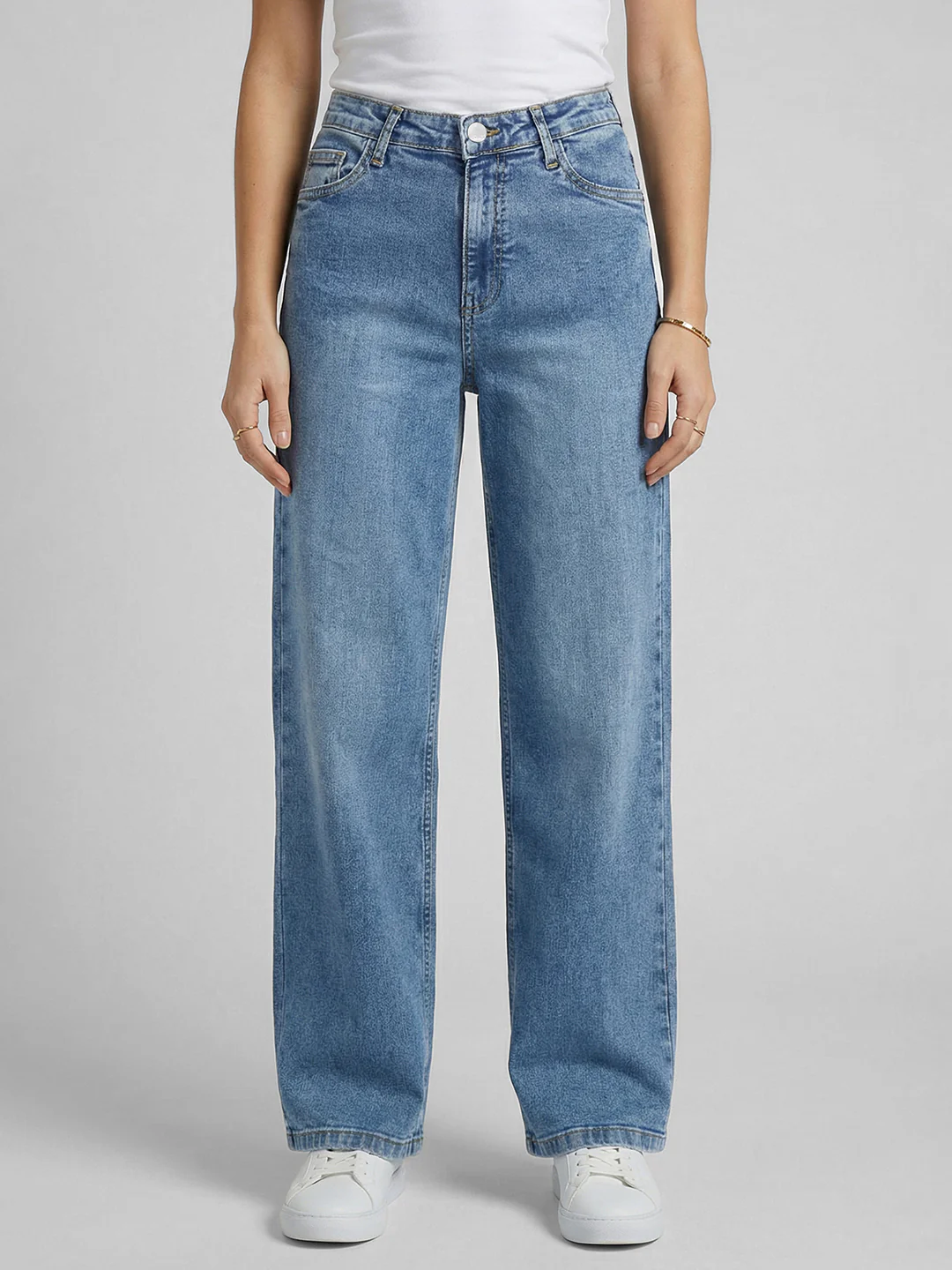 Women Blue High-Rise Baggy Jeans - Image 2