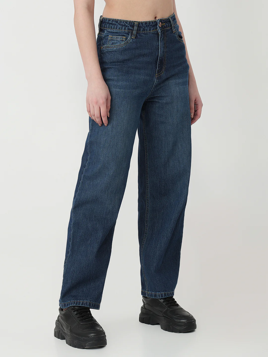 Women Blue High-Rise Barrel Jeans - Image 6