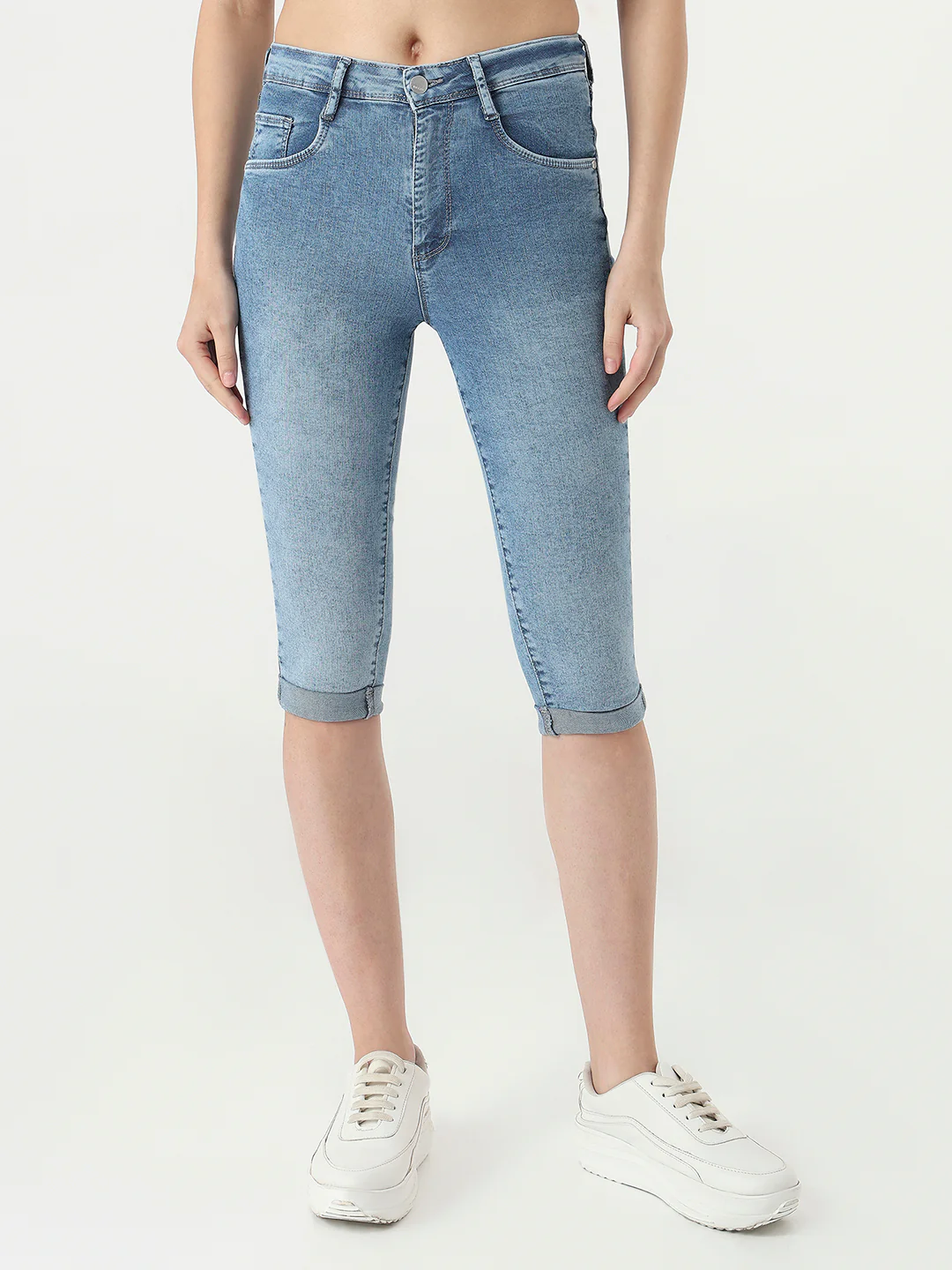 Women Blue High-Rise Capri - Image 2