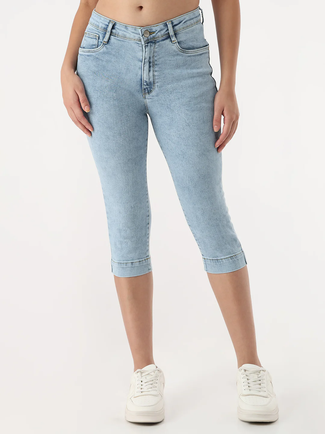 Women Blue High-Rise Capri - Image 2