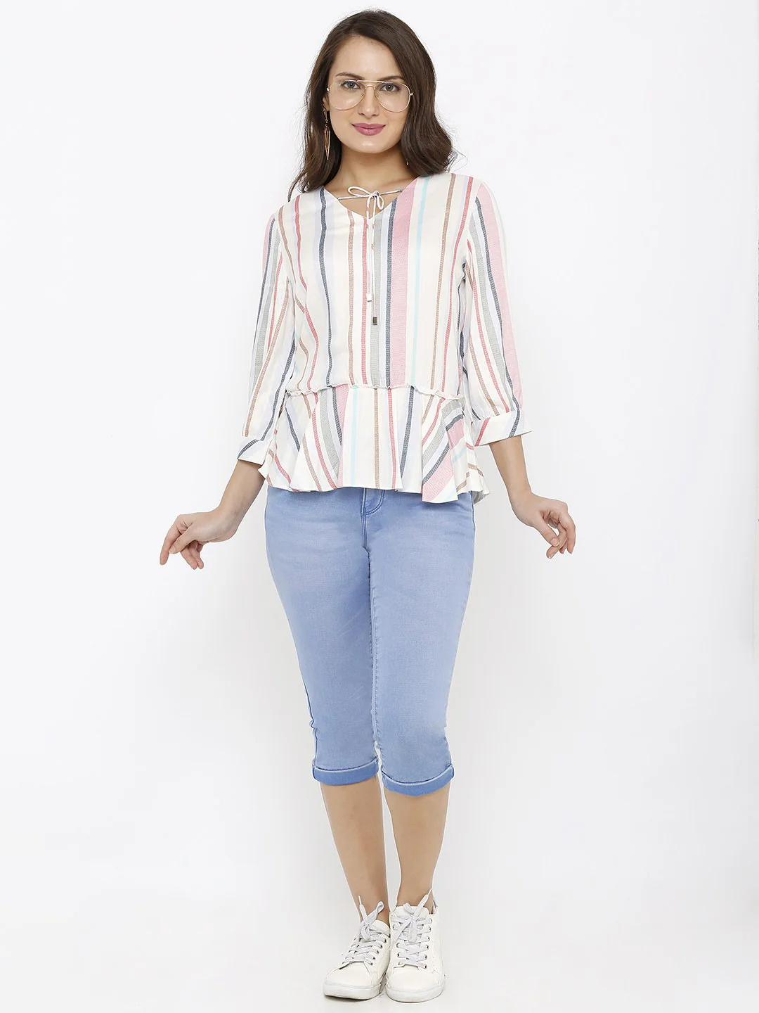 Women Blue High-Rise Capri