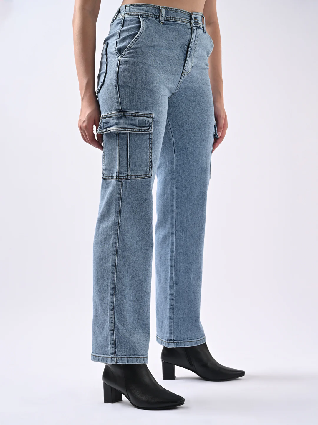 Women Blue High-Rise Cargo - Image 4