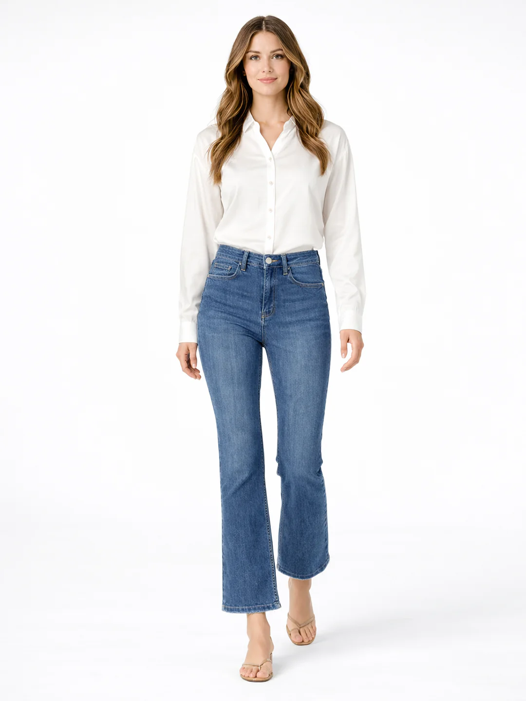 Women Blue High-Rise Crop Flare Jeans