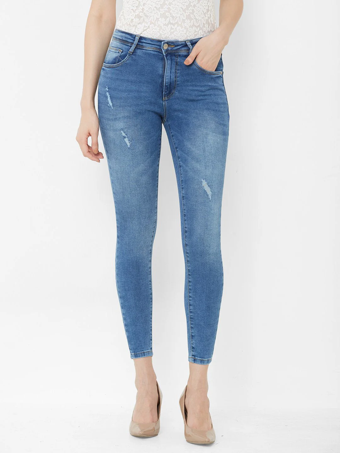 Women Blue High-Rise Crop Length Skinny Jeans - Image 2