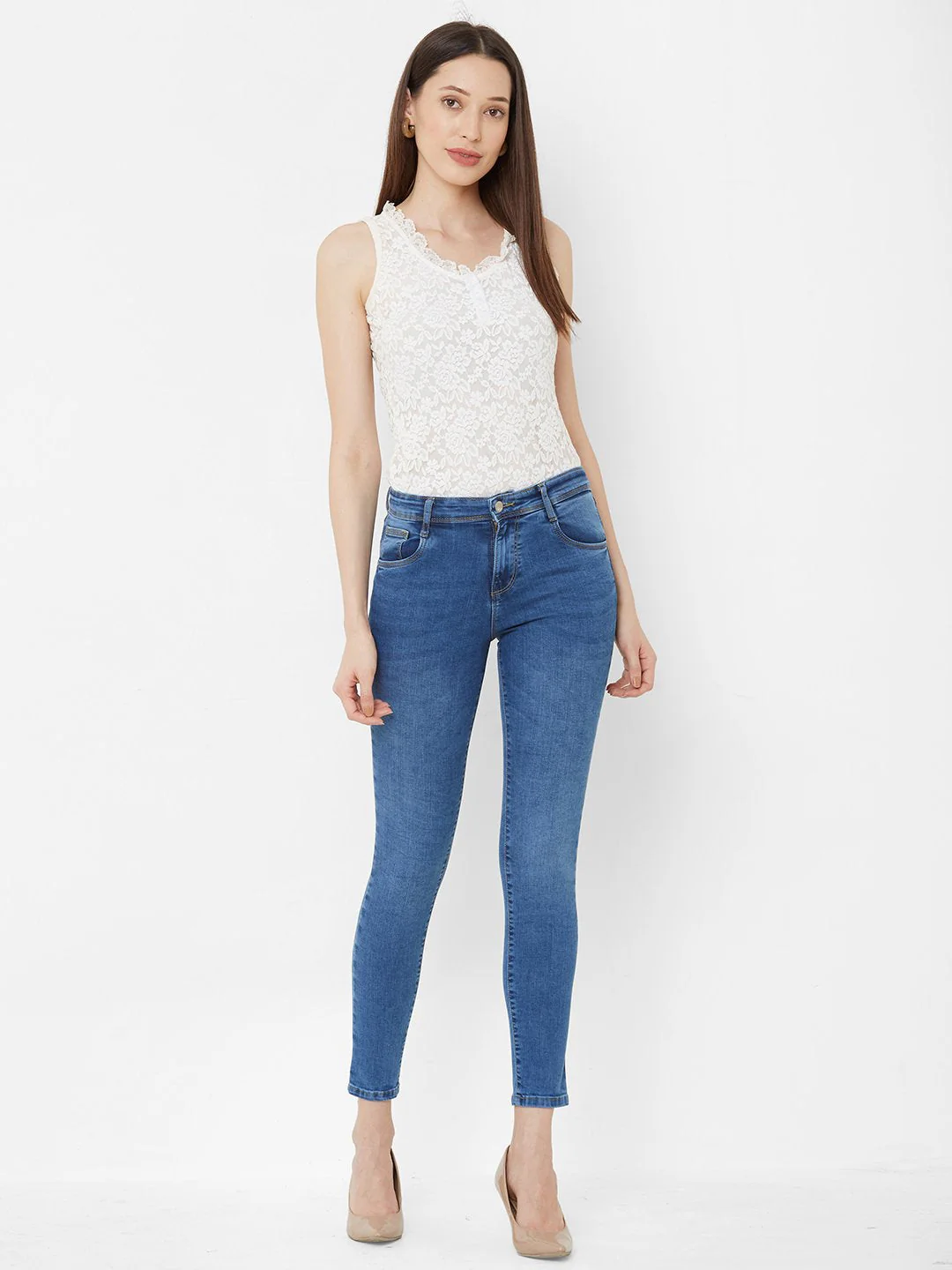 Women Blue High-Rise Crop Length Skinny Jeans