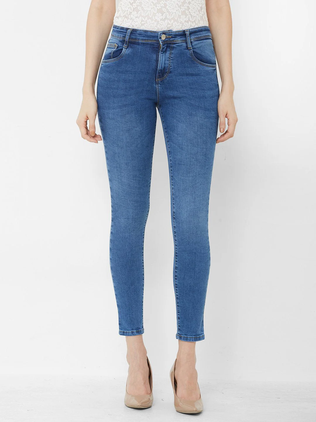 Women Blue High-Rise Crop Length Skinny Jeans - Image 2