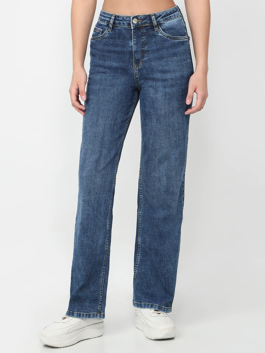 Women Blue High-Rise Crop Wide Leg Jeans - Image 2