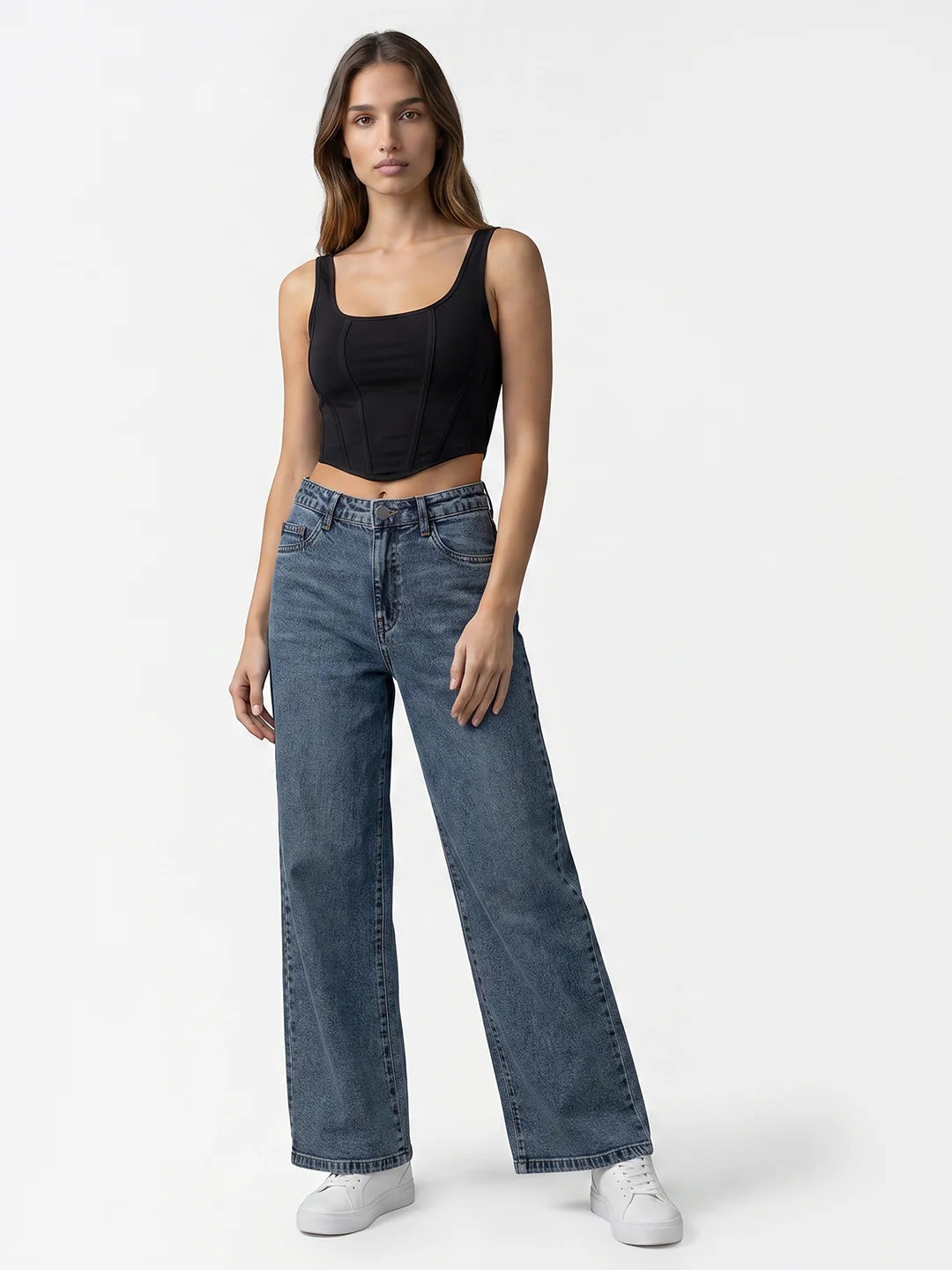 Women Blue High-Rise Crop Wide Leg Jeans - Image 4