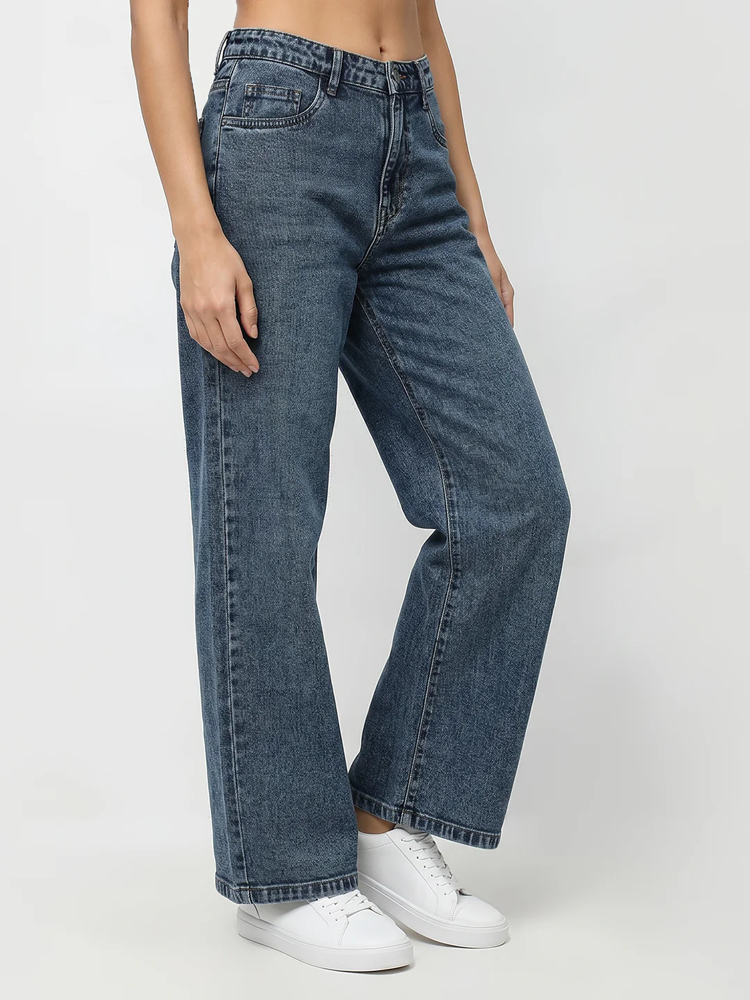 Women Blue High-Rise Crop Wide Leg Jeans - Image 6