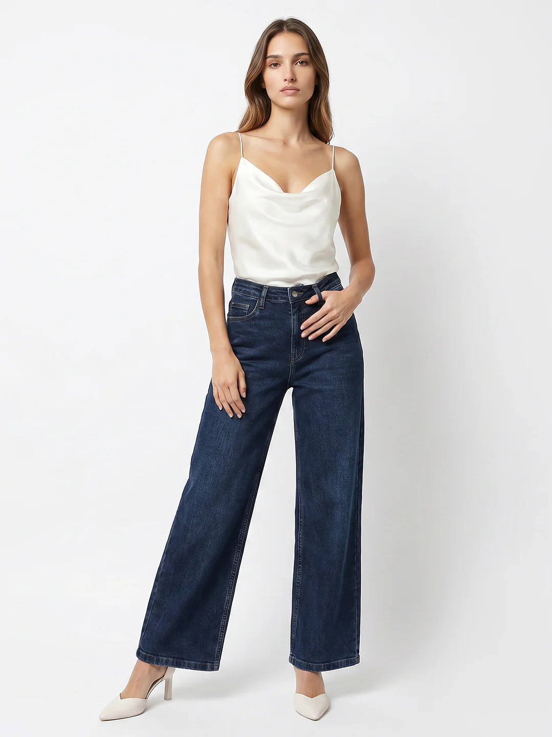 Women Blue High-Rise Culottes - Image 4