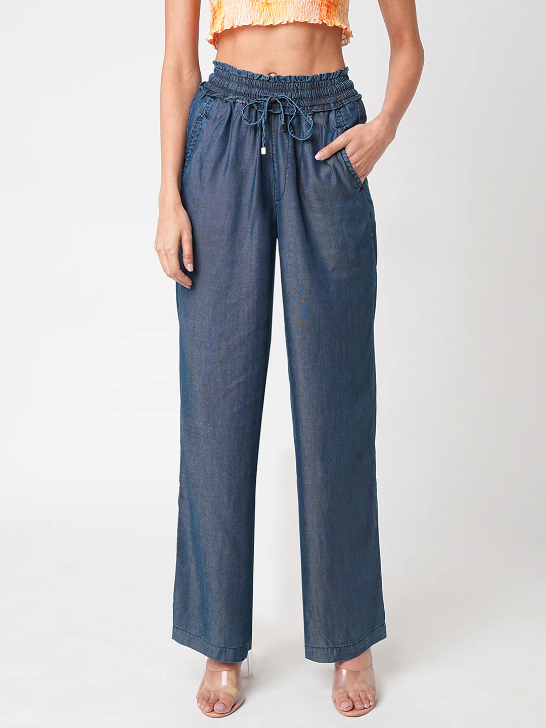Women Blue High-Rise Culottes - Image 2