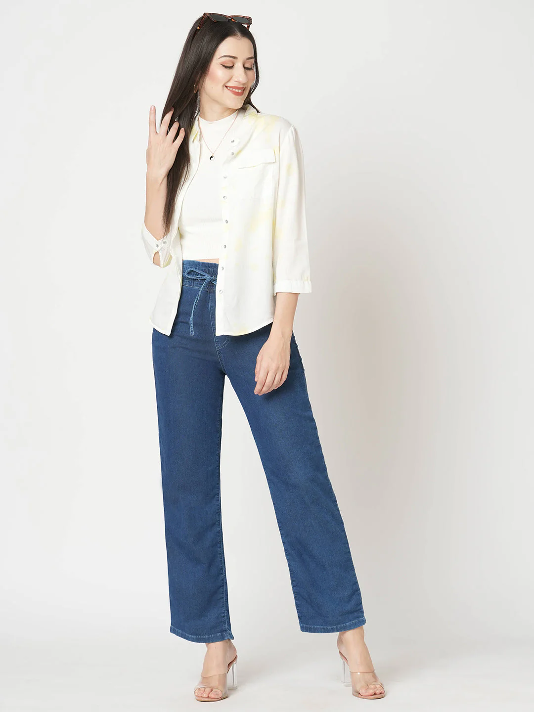 Women Blue High-Rise Denim Joggers - Image 5