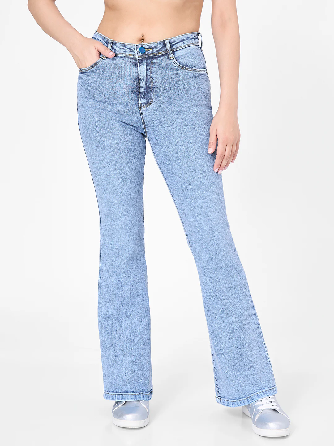 Women Blue High-Rise Flare Jeans - Image 2