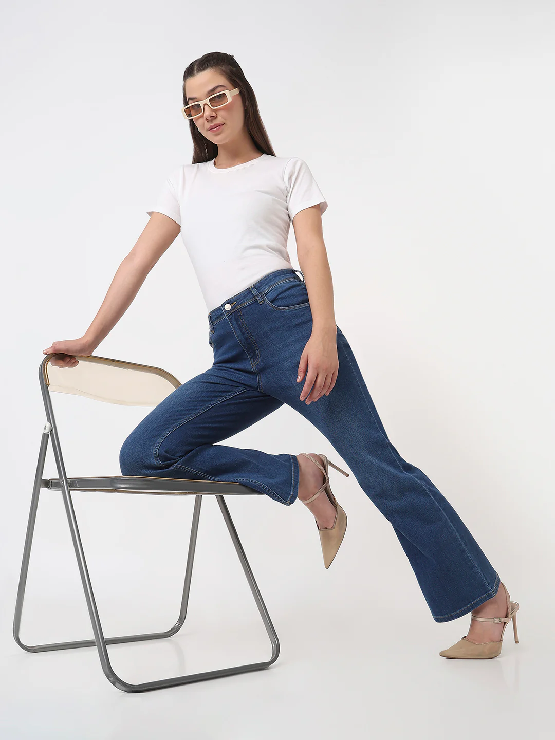 Women Blue High-Rise Flare Jeans