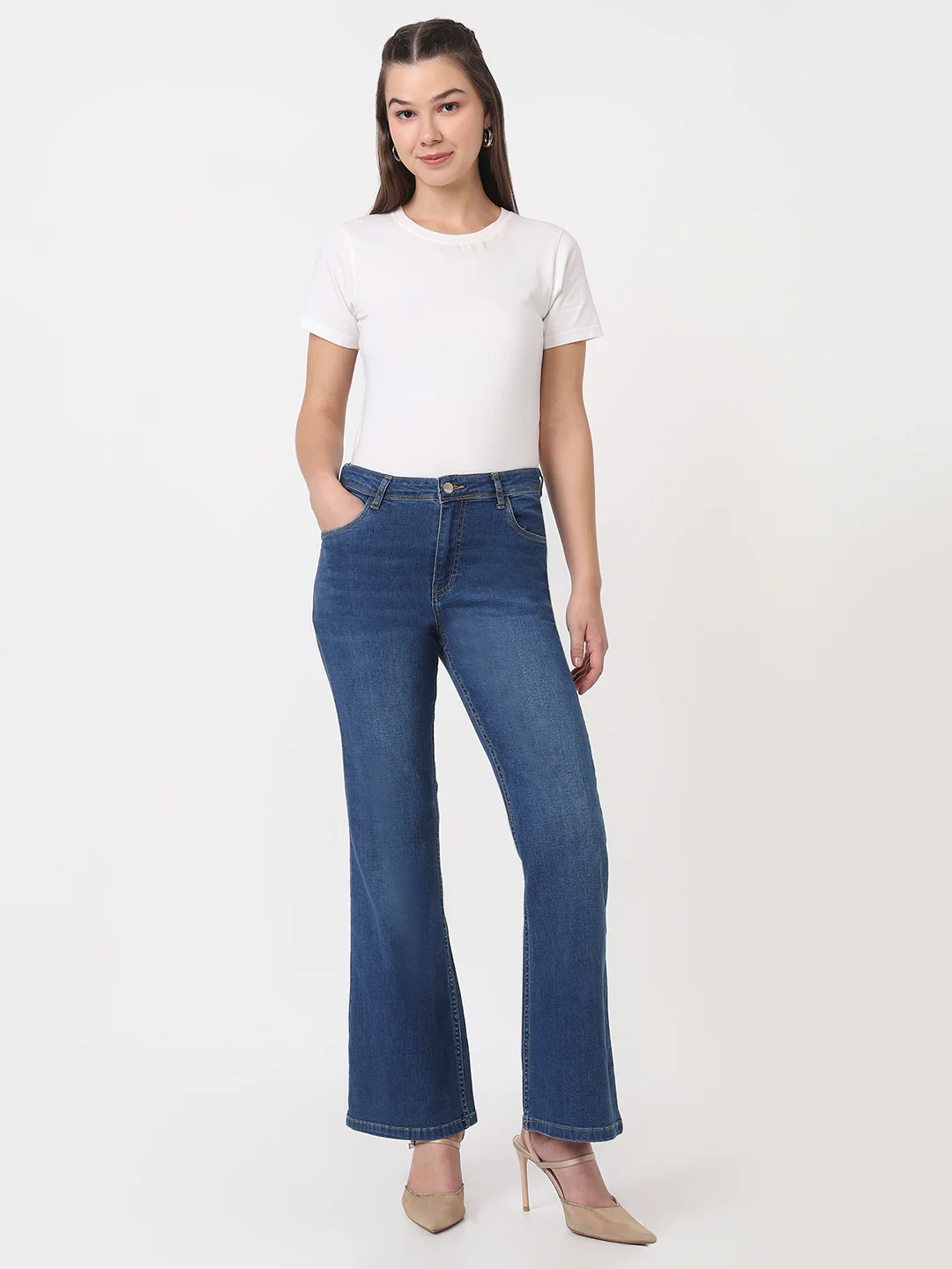 Women Blue High-Rise Flare Jeans - Image 4