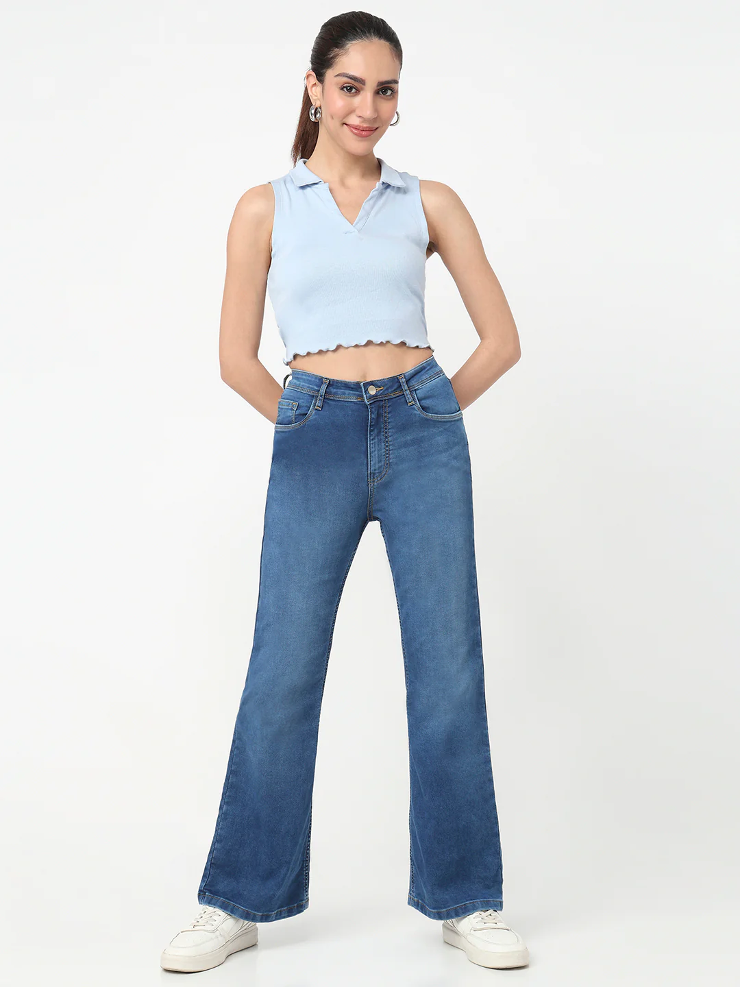 Women Blue High-Rise Flare Jeans - Image 4