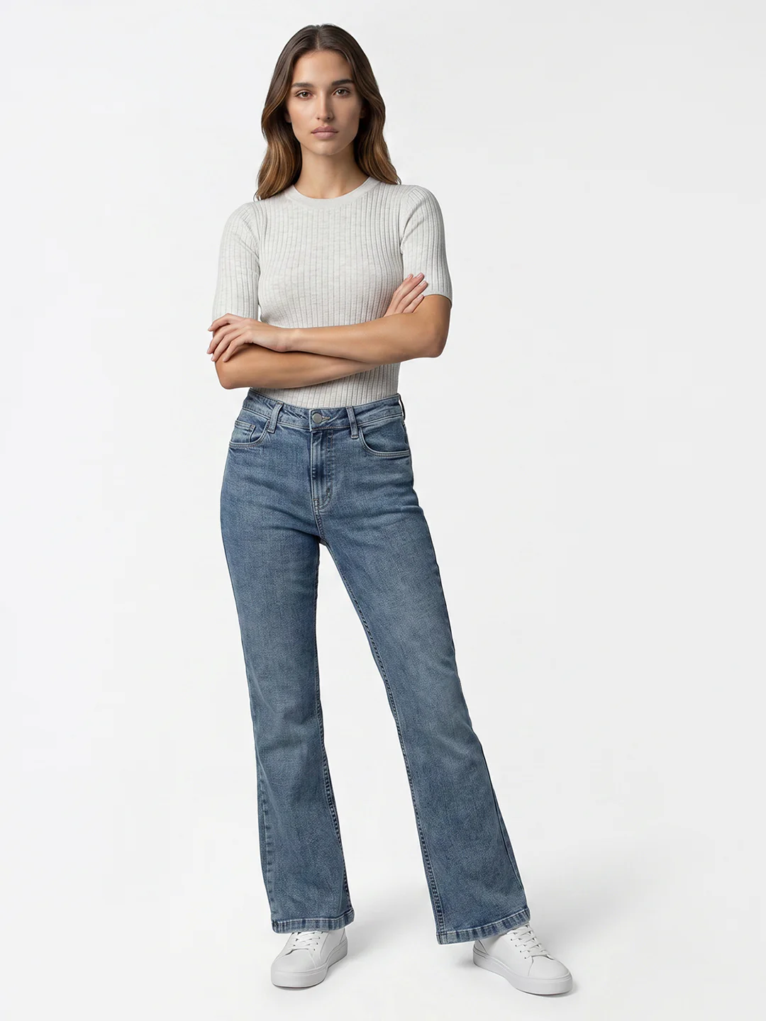 Women Blue High-Rise Flare Jeans - Image 4