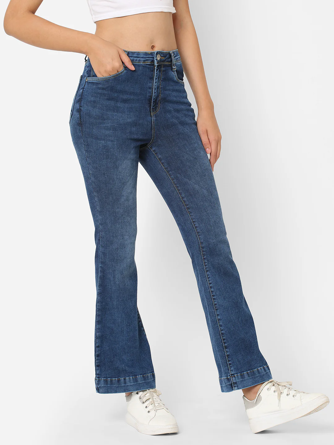 Women Blue High-Rise Flare Jeans - Image 2