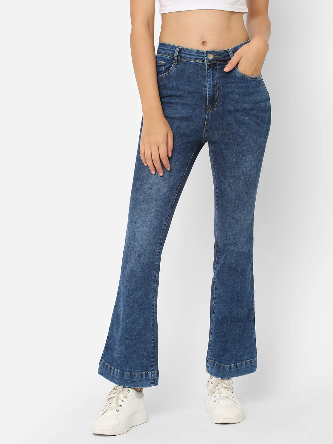 Women Blue High-Rise Flare Jeans - Image 4